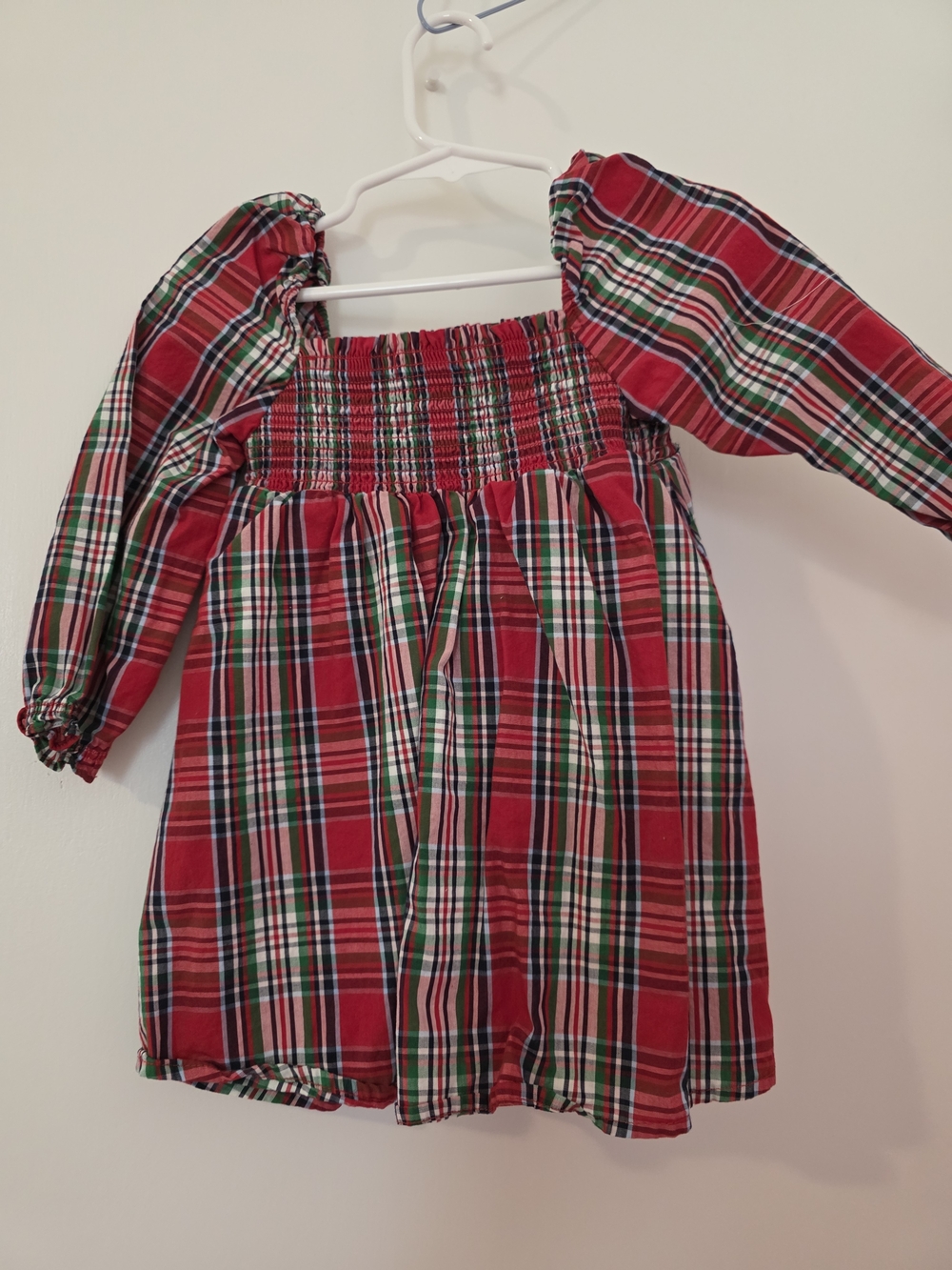 crown & ivy Red Plaid Smocked Off-Shoulder Kids Dress